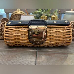 Michael Kors Navy blue and Tan Wicker Clutch